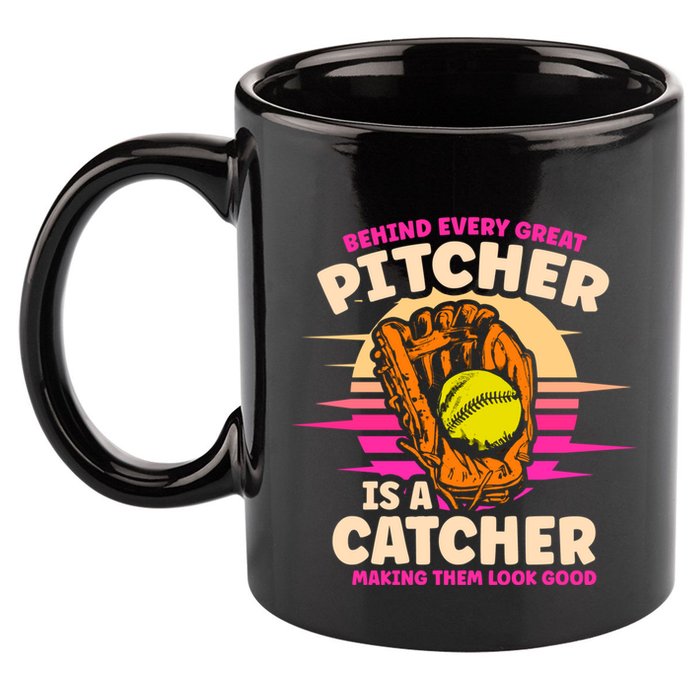 Behind Every Great Pitcher Is Catcher Making Them Look Good Gift 11oz C Handle Ceramic Mug