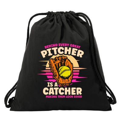 Behind Every Great Pitcher Is Catcher Making Them Look Good Gift Drawstring Bag