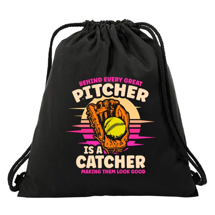 Behind Every Great Pitcher Is Catcher Making Them Look Good Gift Drawstring Bag