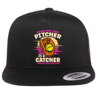 Behind Every Great Pitcher Is Catcher Making Them Look Good Gift Flatbill Hat