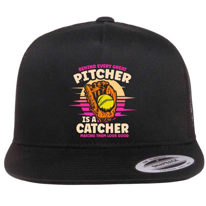Behind Every Great Pitcher Is Catcher Making Them Look Good Gift Flatbill Hat