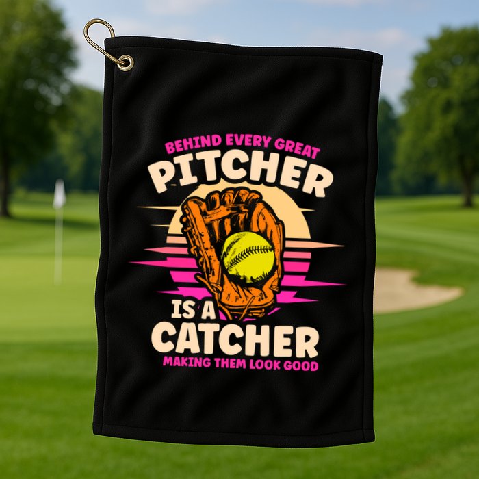 Behind Every Great Pitcher Is Catcher Making Them Look Good Gift Golf Towel