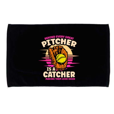 Behind Every Great Pitcher Is Catcher Making Them Look Good Gift Microfiber Hand Towel