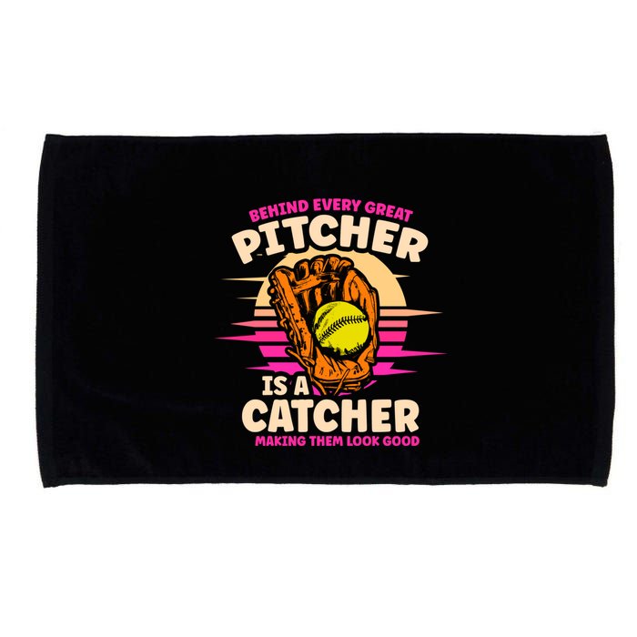 Behind Every Great Pitcher Is Catcher Making Them Look Good Gift Microfiber Hand Towel