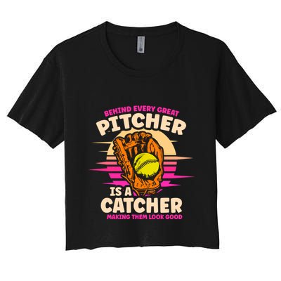 Behind Every Great Pitcher Is Catcher Making Them Look Good Gift Crop Top
