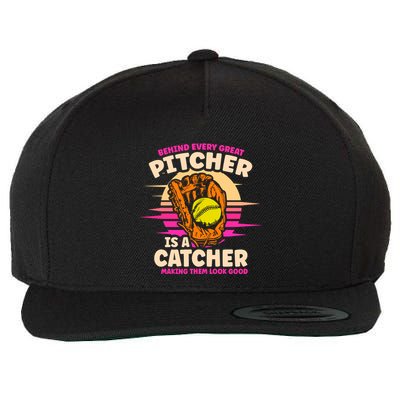Behind Every Great Pitcher Is Catcher Making Them Look Good Gift Wool Snapback Cap
