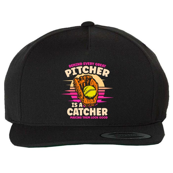 Behind Every Great Pitcher Is Catcher Making Them Look Good Gift Wool Snapback Cap