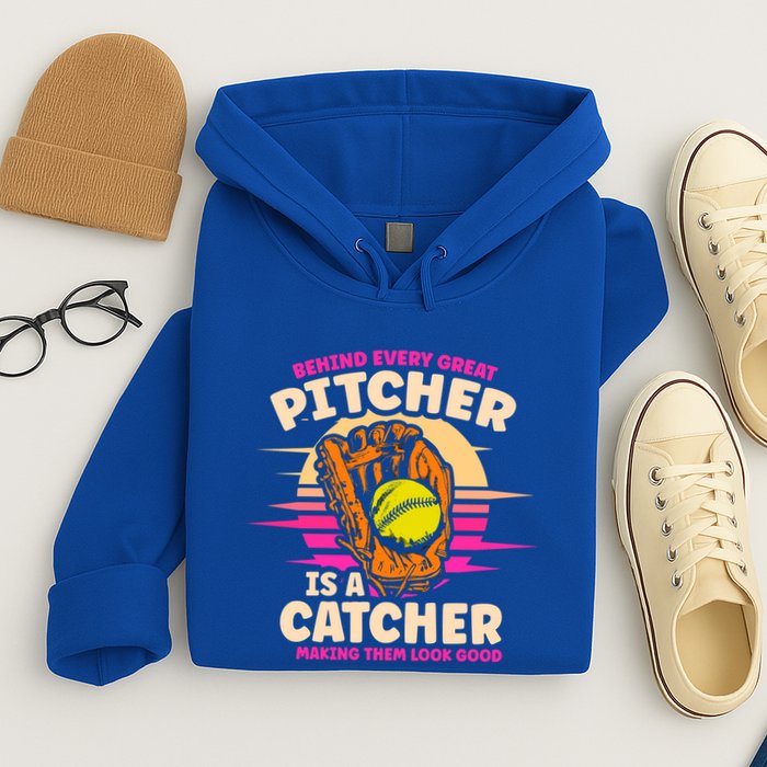 Behind Every Great Pitcher Is Catcher Making Them Look Good Gift Hoodie