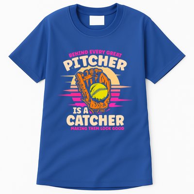 Behind Every Great Pitcher Is Catcher Making Them Look Good Gift Tall T-Shirt