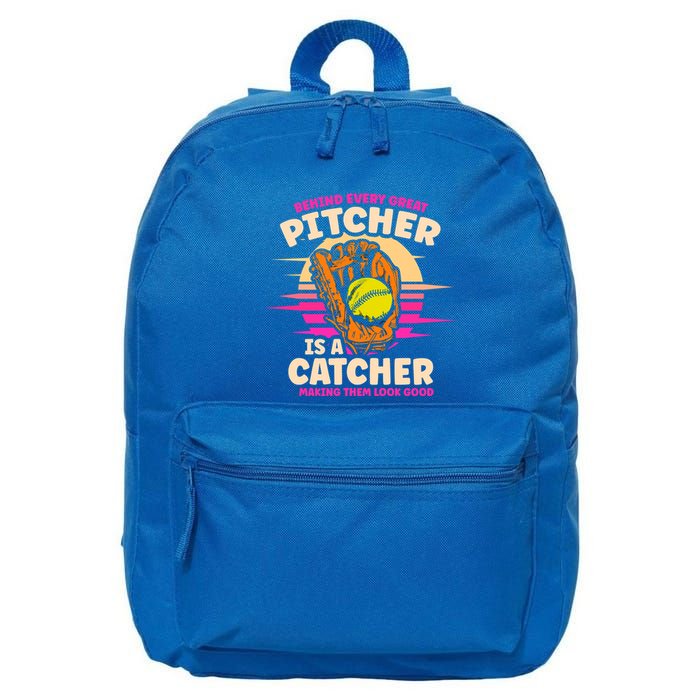 Behind Every Great Pitcher Is Catcher Making Them Look Good Gift 16 in Basic Backpack