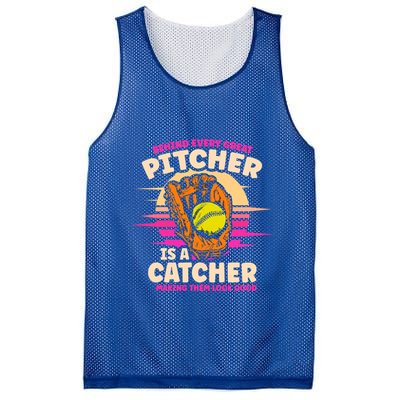 Behind Every Great Pitcher Is Catcher Making Them Look Good Gift Mesh Reversible Basketball Jersey Tank