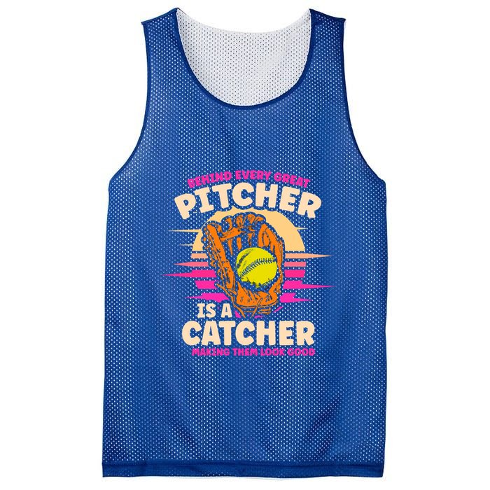 Behind Every Great Pitcher Is Catcher Making Them Look Good Gift Mesh Reversible Basketball Jersey Tank
