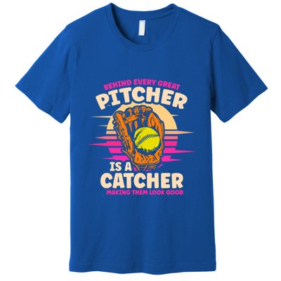 Behind Every Great Pitcher Is Catcher Making Them Look Good Gift Premium T-Shirt