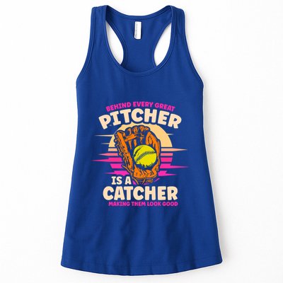 Behind Every Great Pitcher Is Catcher Making Them Look Good Gift Womens Tank Top