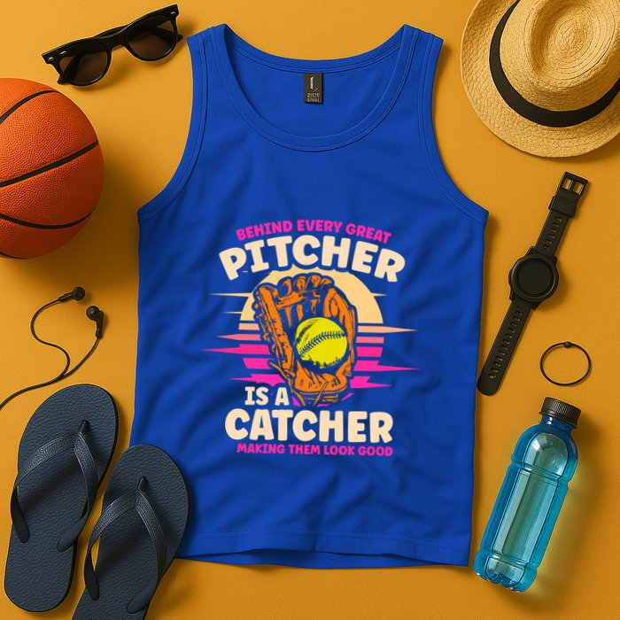 Behind Every Great Pitcher Is Catcher Making Them Look Good Gift Tank Top
