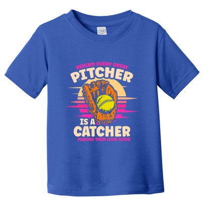 Behind Every Great Pitcher Is Catcher Making Them Look Good Gift Toddler T-Shirt