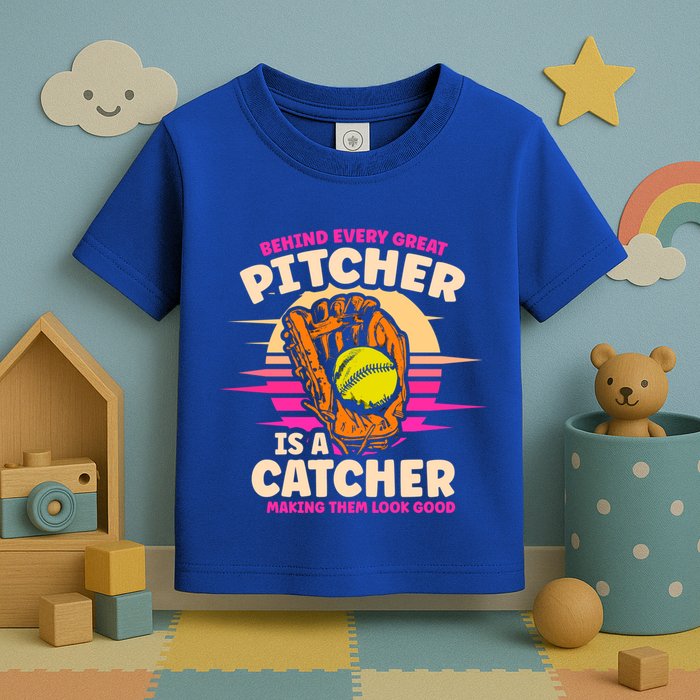 Behind Every Great Pitcher Is Catcher Making Them Look Good Gift Toddler T-Shirt