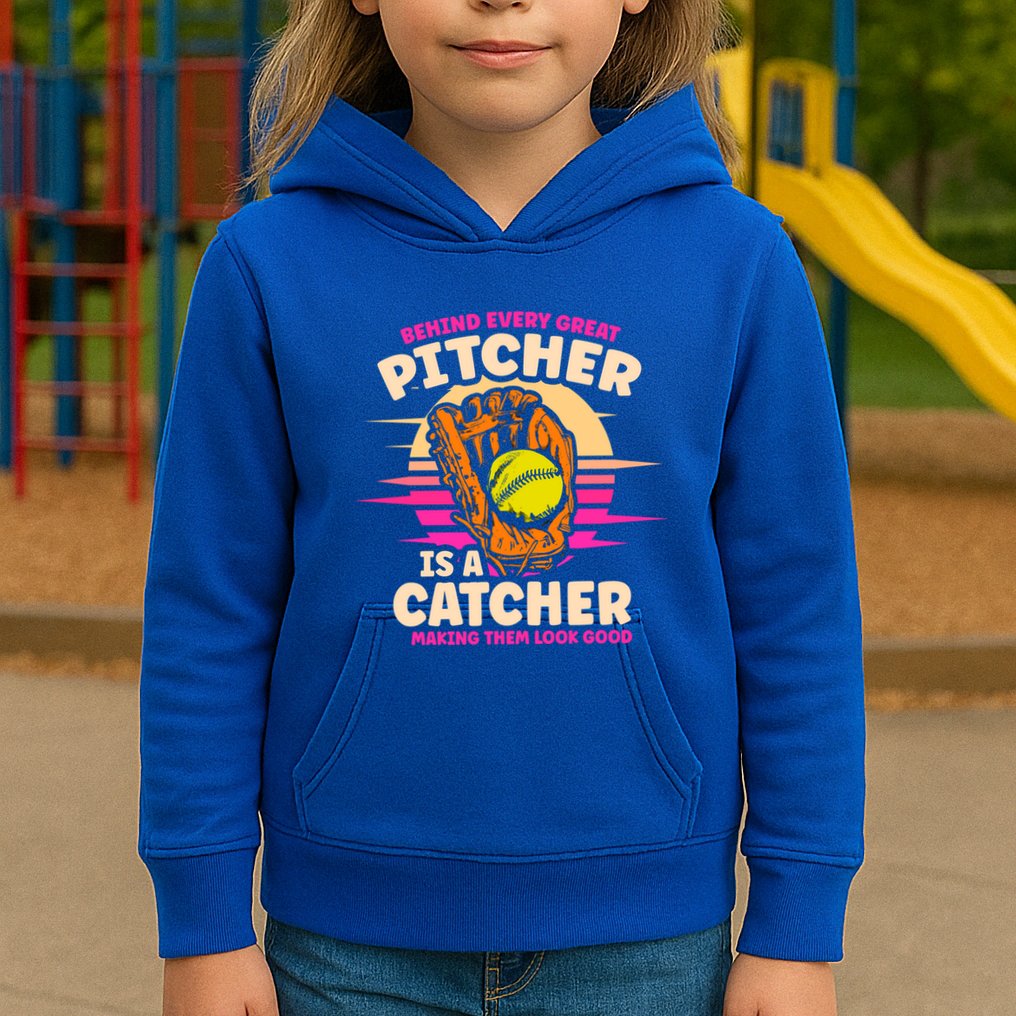 Behind Every Great Pitcher Is Catcher Making Them Look Good Gift Kids Hoodie