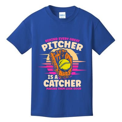 Behind Every Great Pitcher Is Catcher Making Them Look Good Gift Kids T-Shirt