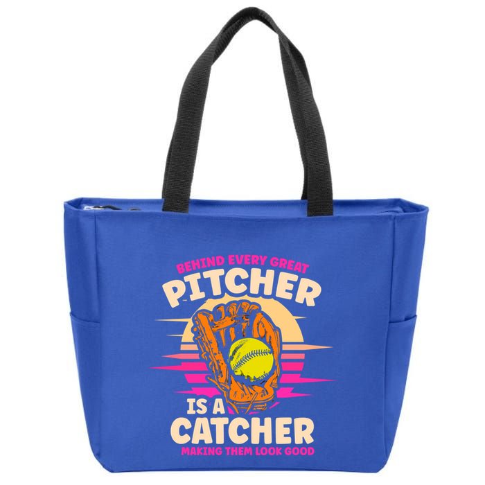 Behind Every Great Pitcher Is Catcher Making Them Look Good Gift Zip Tote Bag