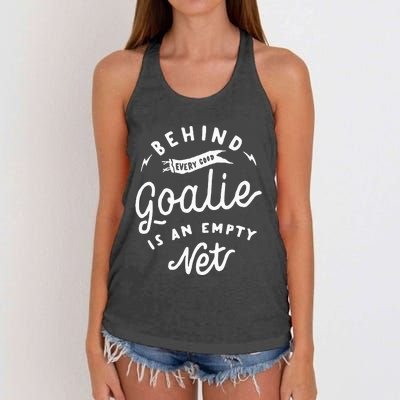 Behind Every Good Goalie Is An Empty Net Funny Hockey Soccer Women's Knotted Racerback Tank