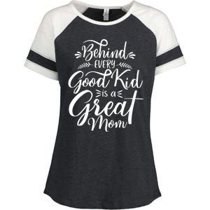 Behind Every Good Kid Is A Great Mom Enza Ladies Jersey Colorblock Tee