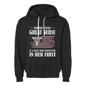 Behind Every Great Nurse Is A Dad Father Nursing Nurse Dad Garment-Dyed Fleece Hoodie