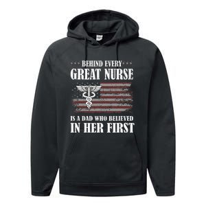 Behind Every Great Nurse Is A Dad Father Nursing Nurse Dad Performance Fleece Hoodie