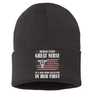 Behind Every Great Nurse Is A Dad Father Nursing Nurse Dad Sustainable Knit Beanie