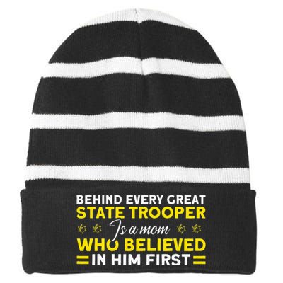 Behind Every Great State Trooper A Mom State Trooper Striped Beanie with Solid Band