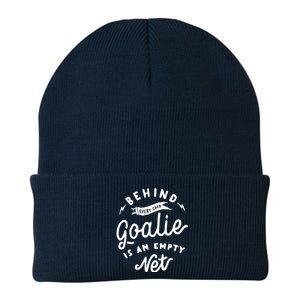 Behind Every Good Goalie Is An Empty Net Funny Hockey Soccer Knit Cap Winter Beanie