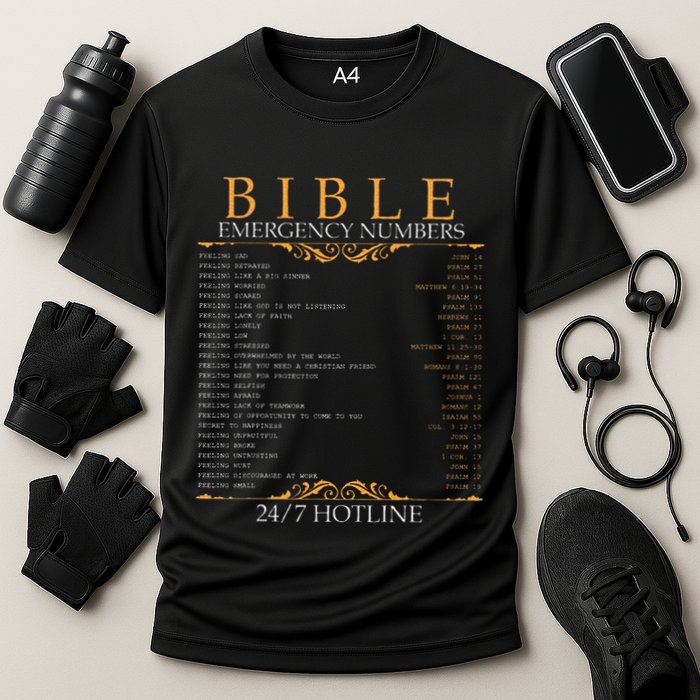 Bible Emergency Hotline Numbers Bible Verse Scripture Cooling Performance Crew T-Shirt