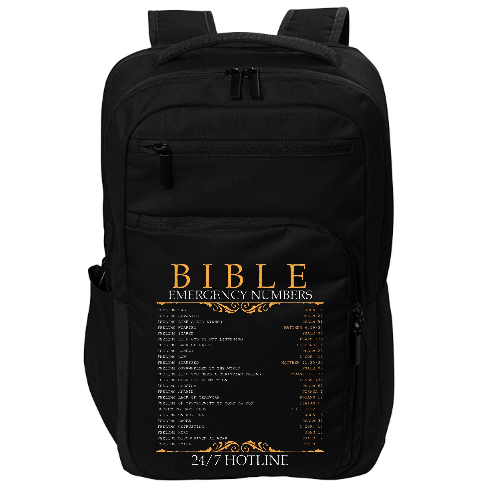 Bible Emergency Hotline Numbers Bible Verse Scripture Impact Tech Backpack