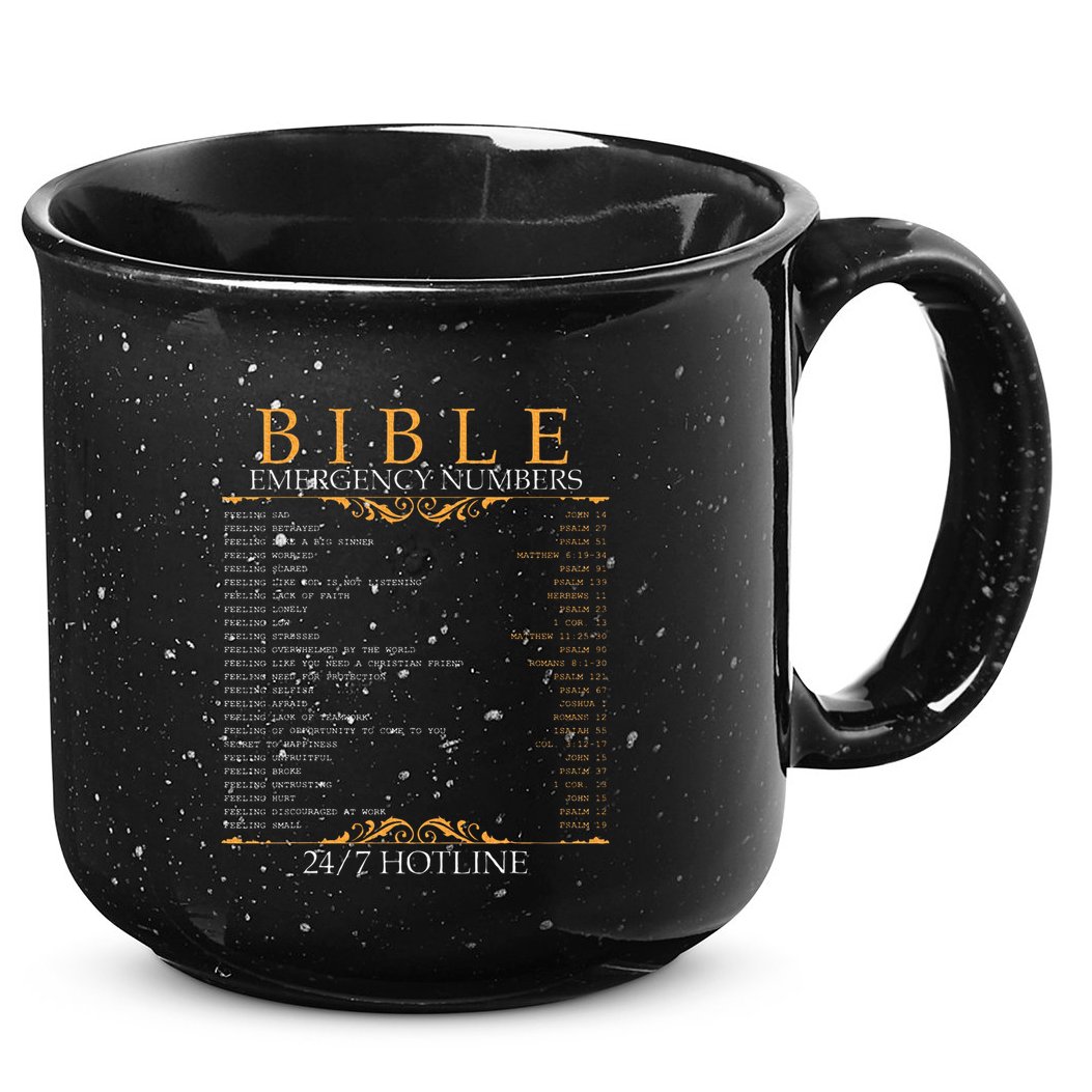 Bible Emergency Hotline Numbers Bible Verse Scripture 15oz Campfire Ceramic Mug