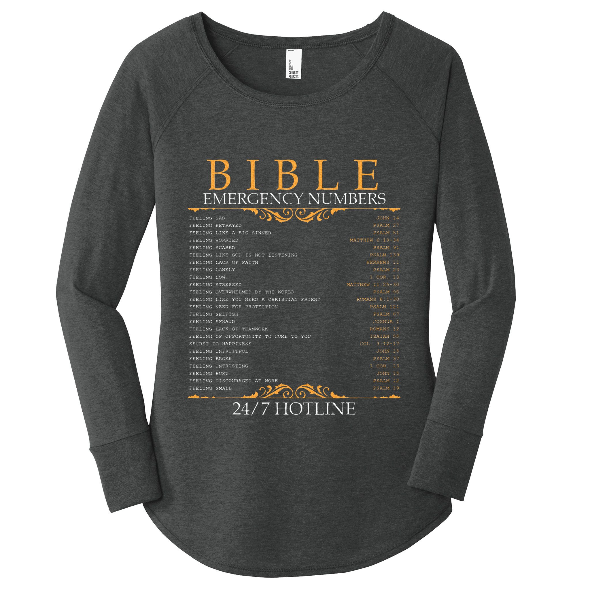 Bible Emergency Hotline Numbers Bible Verse Scripture Women's Perfect Tri Tunic Long Sleeve Shirt