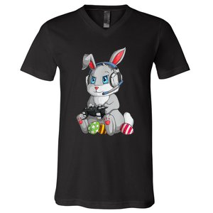 Bunny Egg hunting Gamer Happy Easter Day V-Neck T-Shirt