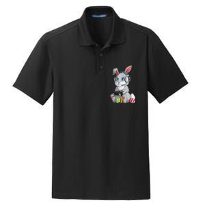 Bunny Egg hunting Gamer Happy Easter Day Dry Zone Grid Polo