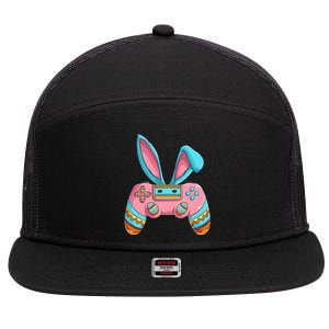 Bunny Egg hunting Gamer Happy Easter Day 7 Panel Mesh Trucker Snapback Hat