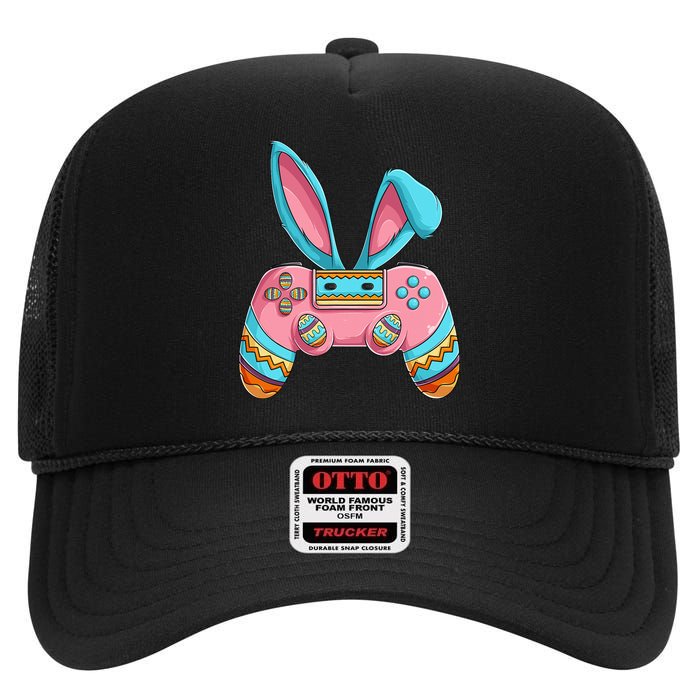 Bunny Egg hunting Gamer Happy Easter Day High Crown Mesh Back Trucker Hat