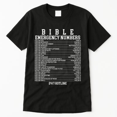 Bible Emergency Hotline Numbers Funny Christian Family Jesus Tall T-Shirt