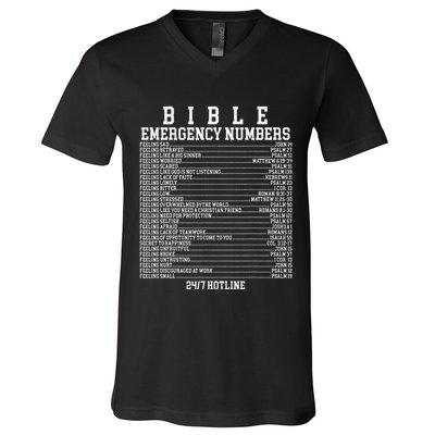 Bible Emergency Hotline Numbers Funny Christian Family Jesus V-Neck T-Shirt