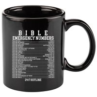 Bible Emergency Hotline Numbers Funny Christian Family Jesus 11oz C Handle Ceramic Mug