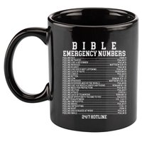 Bible Emergency Hotline Numbers Funny Christian Family Jesus 11oz C Handle Ceramic Mug