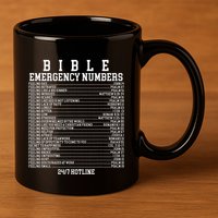 Bible Emergency Hotline Numbers Funny Christian Family Jesus 11oz C Handle Ceramic Mug