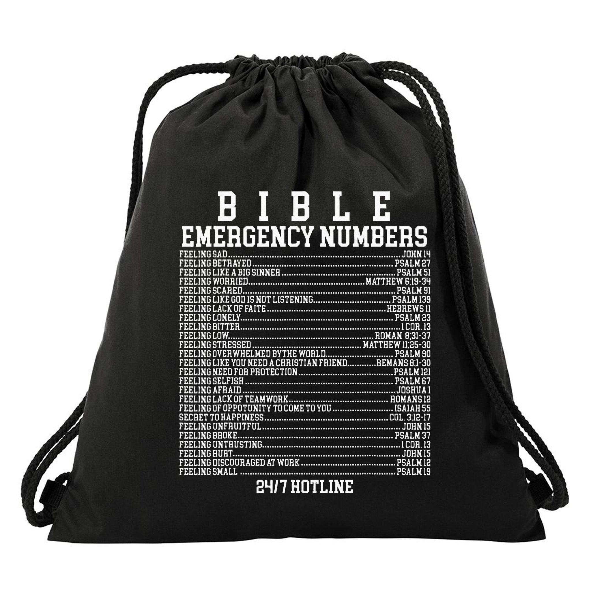 Bible Emergency Hotline Numbers Funny Christian Family Jesus Drawstring Bag