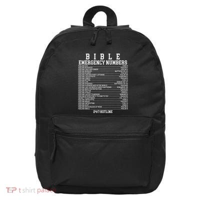 Bible Emergency Hotline Numbers Funny Christian Family Jesus 16 in Basic Backpack