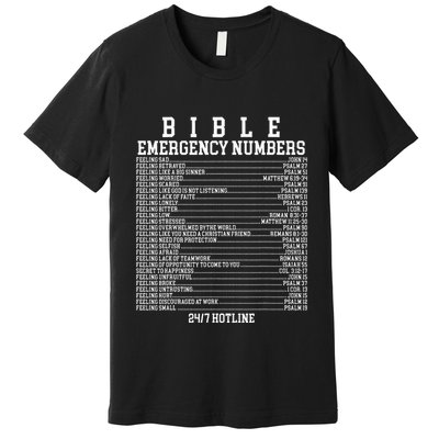 Bible Emergency Hotline Numbers Funny Christian Family Jesus Premium T-Shirt