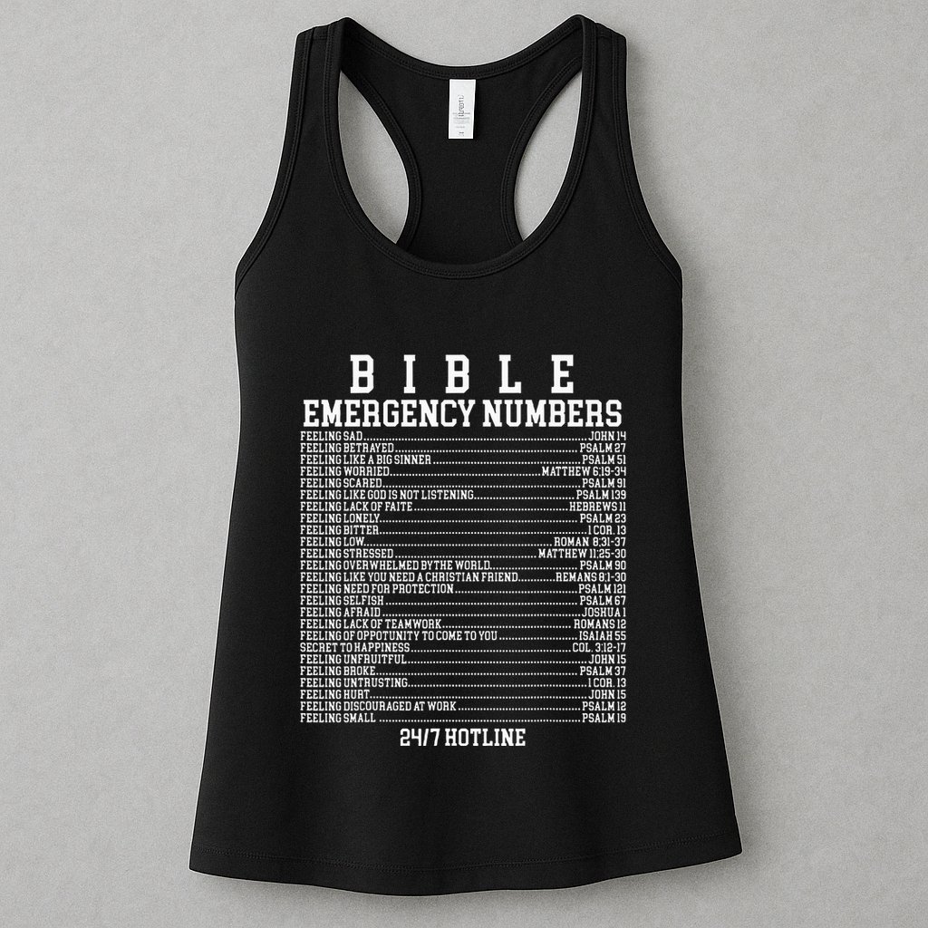 Bible Emergency Hotline Numbers Funny Christian Family Jesus Womens Tank Top