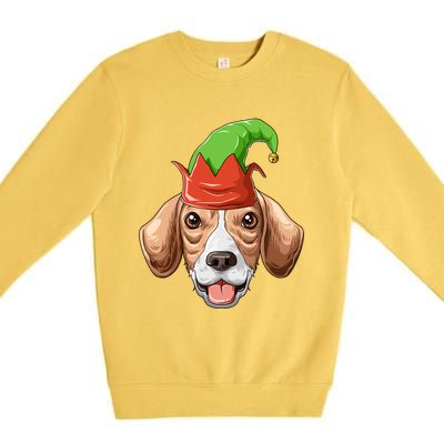 Beagle Elf Hat Christmas Beagle Gift Premium Crewneck Sweatshirt