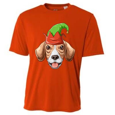 Beagle Elf Hat Christmas Beagle Gift Cooling Performance Crew T-Shirt